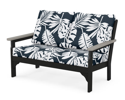 POLYWOOD® Vineyard Deep Seating Loveseat in Black / Driftwood / Leaf Marine Indigo