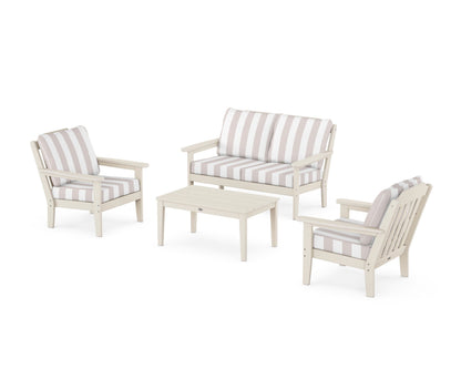 Country Living Cottage 4-Piece Deep Seating Set with Loveseat in Sand / Cabana Stripe Dune Burlap