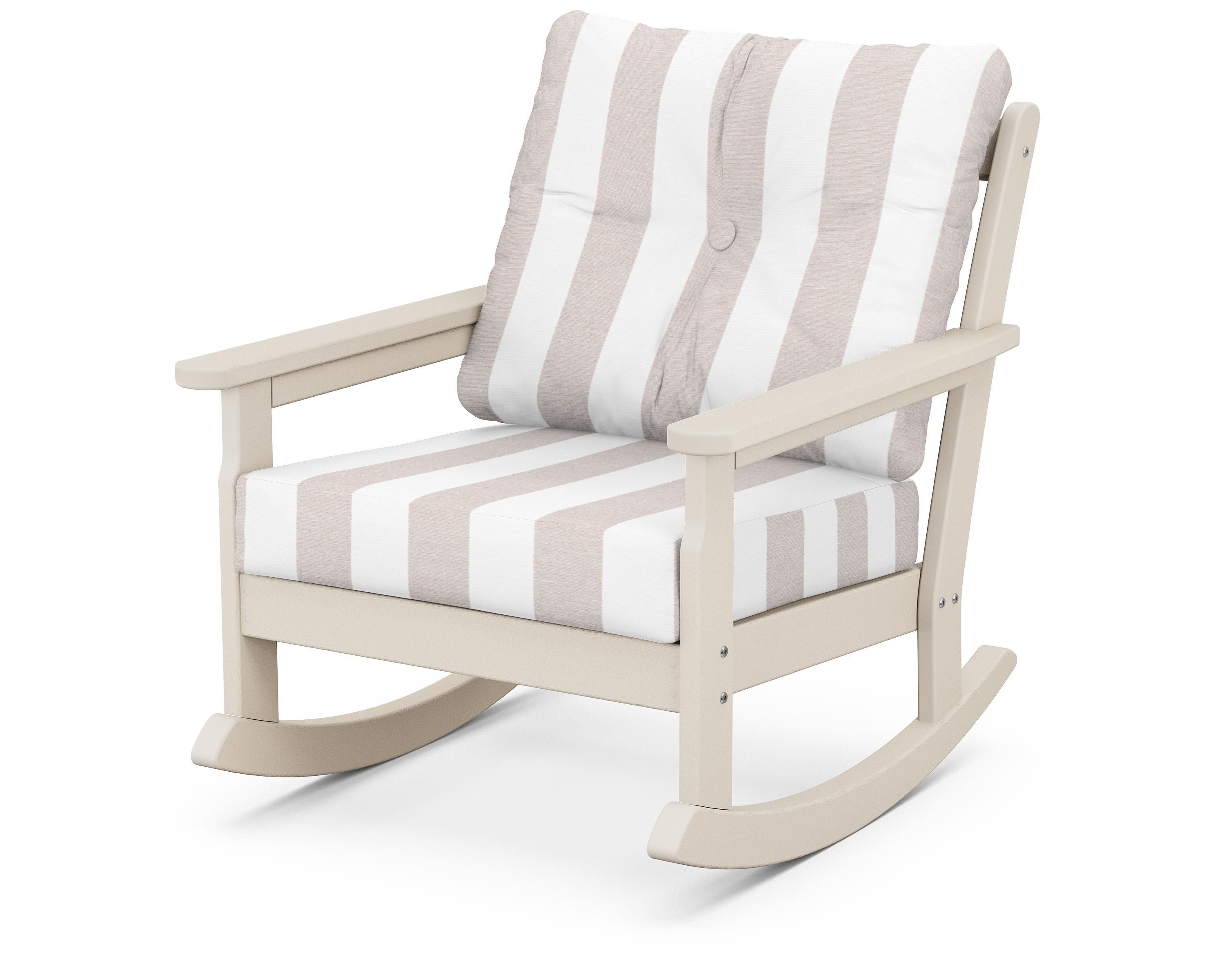 POLYWOOD® Vineyard Deep Seating Rocking Chair in Sand / Cabana Stripe Dune Burlap