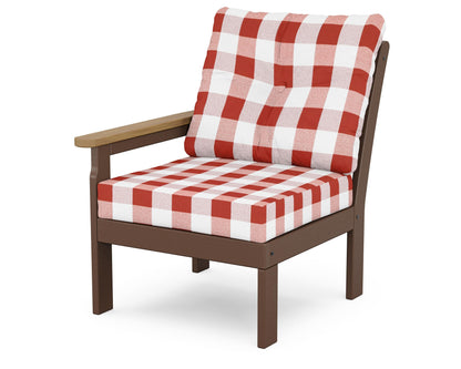 POLYWOOD® Vineyard Modular Left Arm Chair in Mahogany / Natural / Buffalo Plaid Crimson