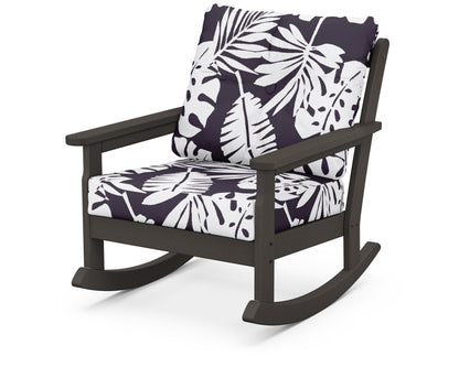 POLYWOOD® Vineyard Deep Seating Rocking Chair in Vintage Coffee / Leaf Navy