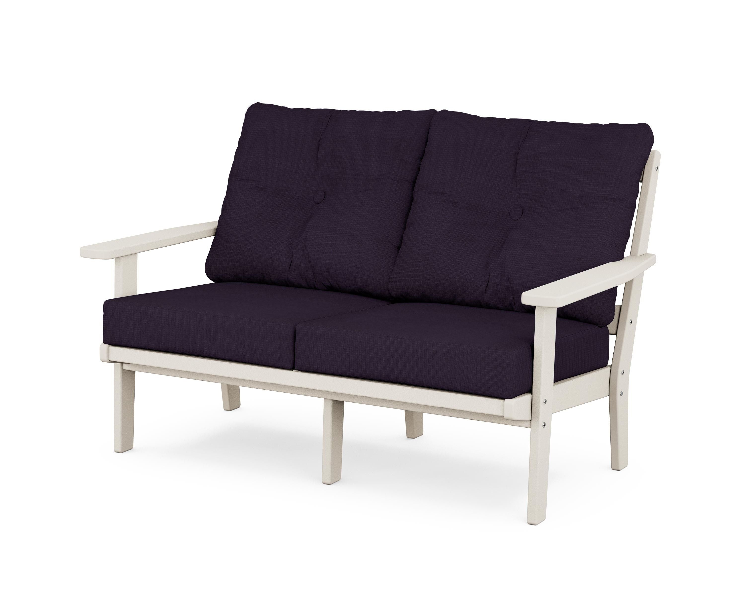 POLYWOOD® Prairie Deep Seating Loveseat in Sand / Navy Linen