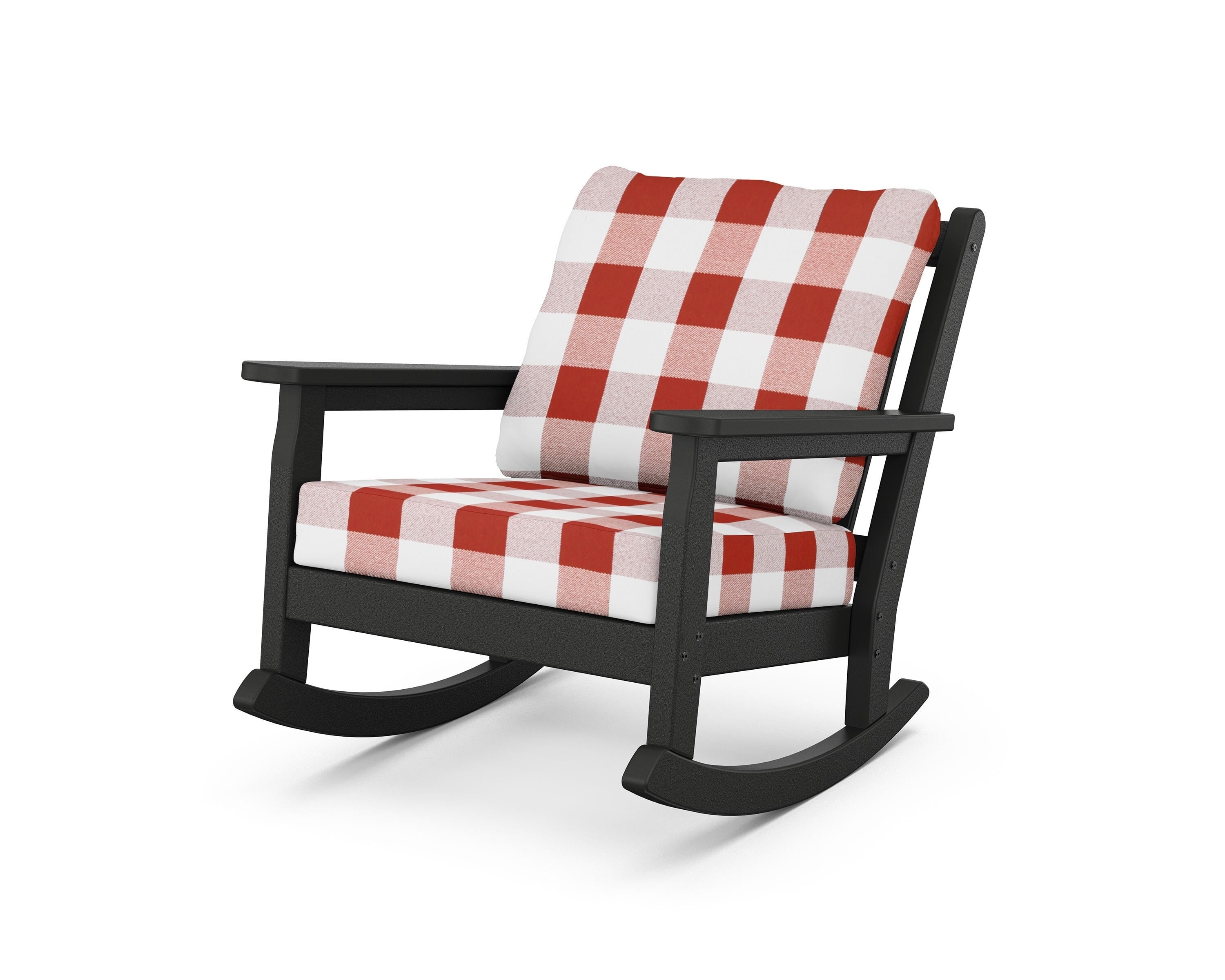 POLYWOOD® Chippendale Deep Seating Rocking Chair in Black / Buffalo Plaid Crimson