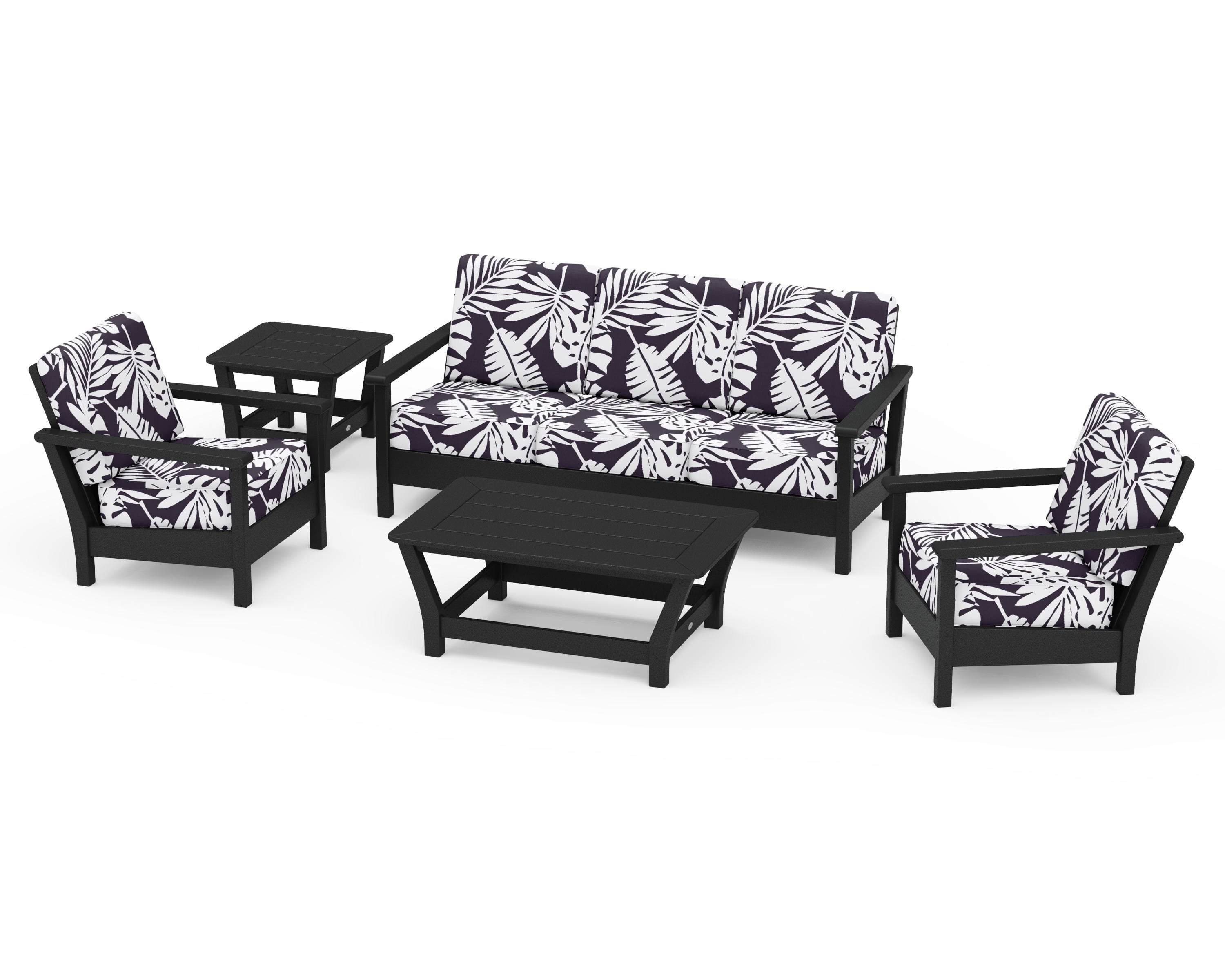 POLYWOOD® Harbour 5-Piece Deep Seating Set in Black / Leaf Navy