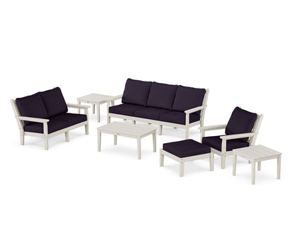 POLYWOOD® Chippendale 7-Piece Deep Seating Set in Sand / Navy Linen
