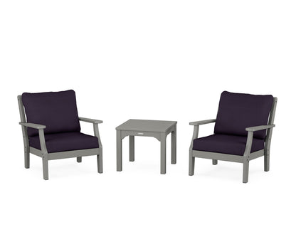Martha Stewart by POLYWOOD® Chinoiserie 3-Piece Deep Seating Set in Slate Grey / Navy Linen