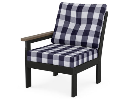 POLYWOOD® Vineyard Modular Left Arm Chair in Black / Kona / Buffalo Plaid Navy