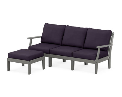 POLYWOOD® Braxton Modular 4-Piece Deep Seating Set with Ottoman in Slate Grey / Navy Linen
