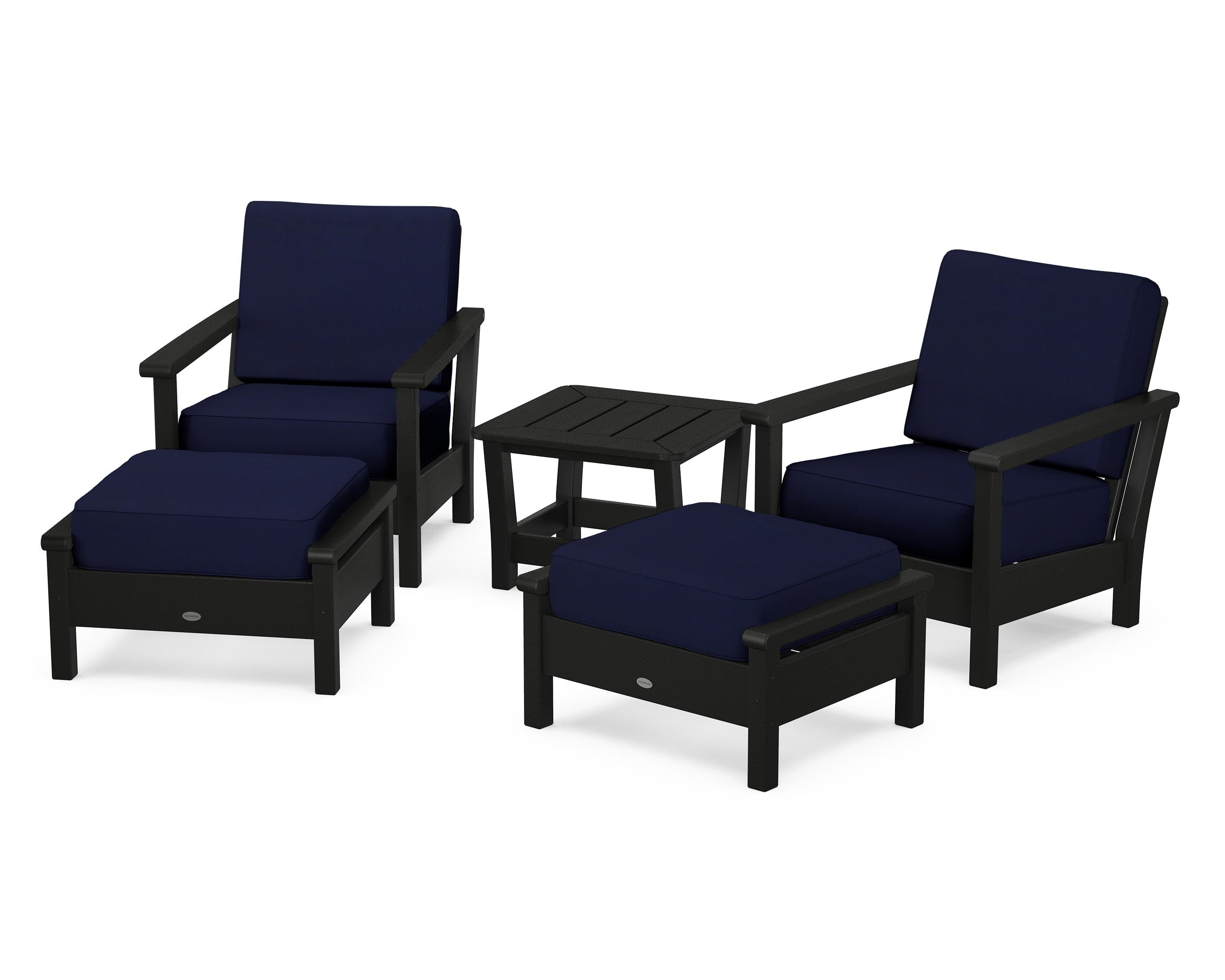 POLYWOOD® Harbour 5-Piece Deep Seating Chair Set in Black / Navy