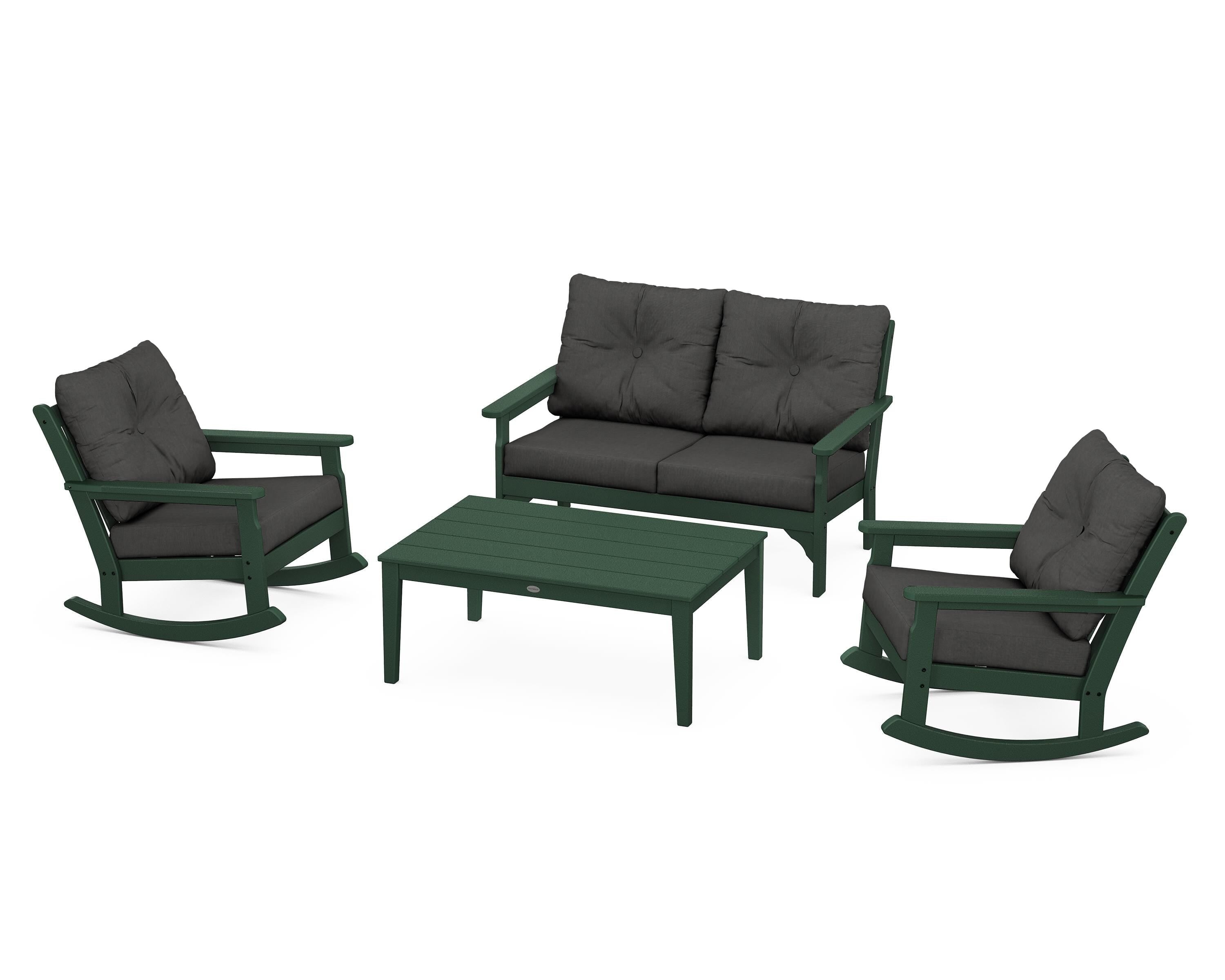 POLYWOOD® Vineyard 4-Piece Deep Seating Rocking Chair Set in Green / Spectrum Carbon
