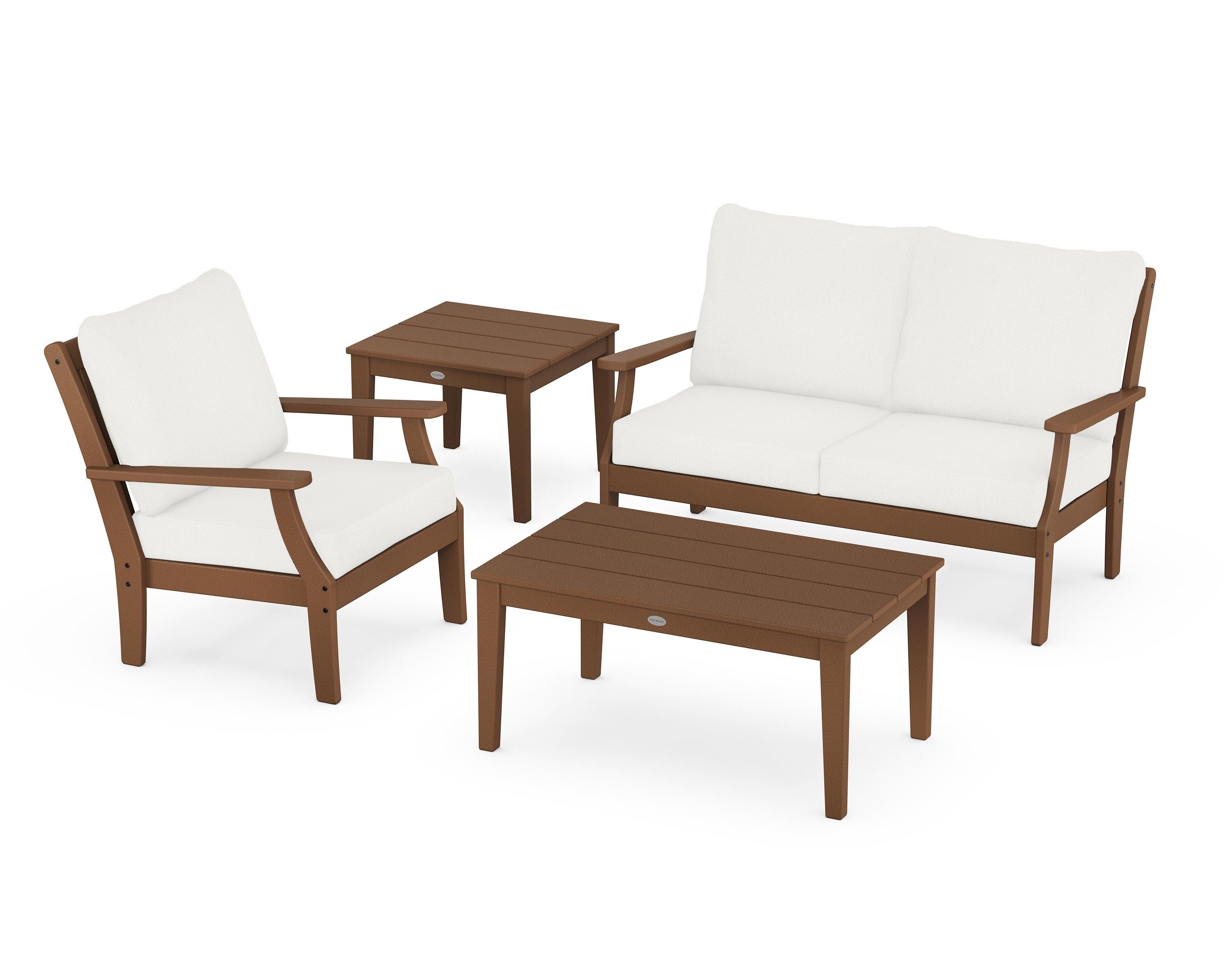 POLYWOOD® Braxton 4-Piece Deep Seating Set in Teak / Natural Linen