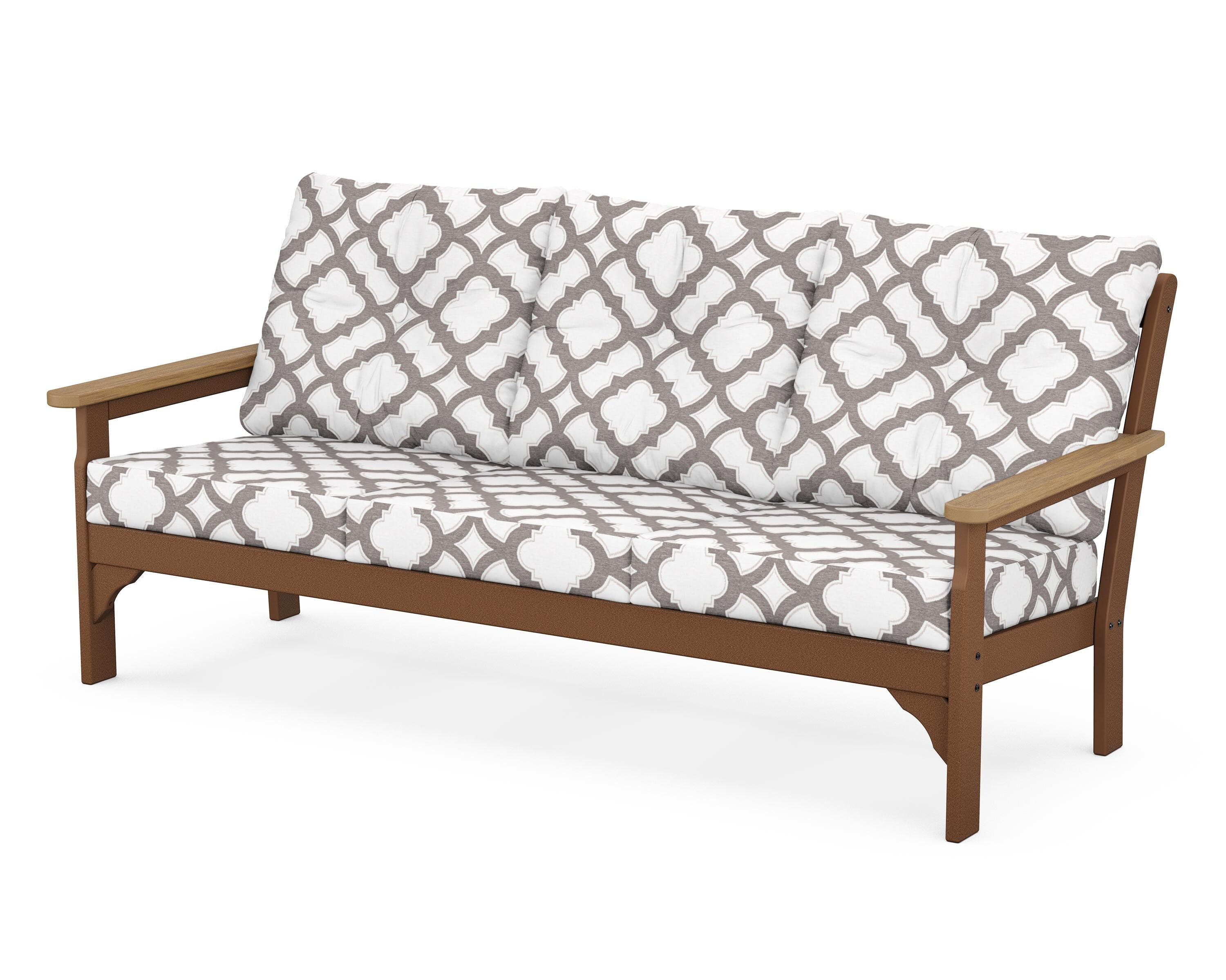 POLYWOOD® Vineyard Deep Seating Sofa in Teak / Natural / Trellis Grey Mist