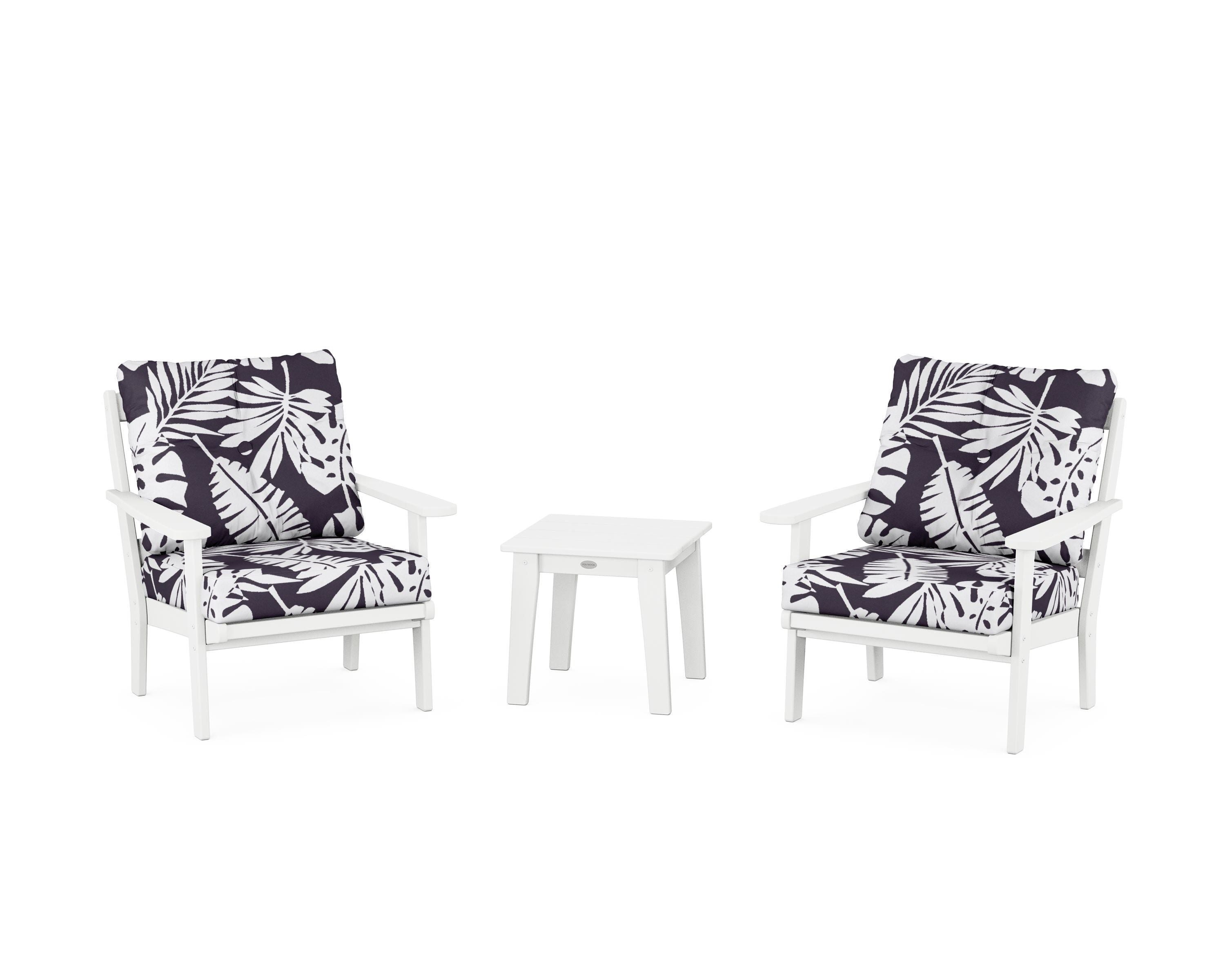 POLYWOOD® Mission 3-Piece Deep Seating Set in White / Leaf Navy