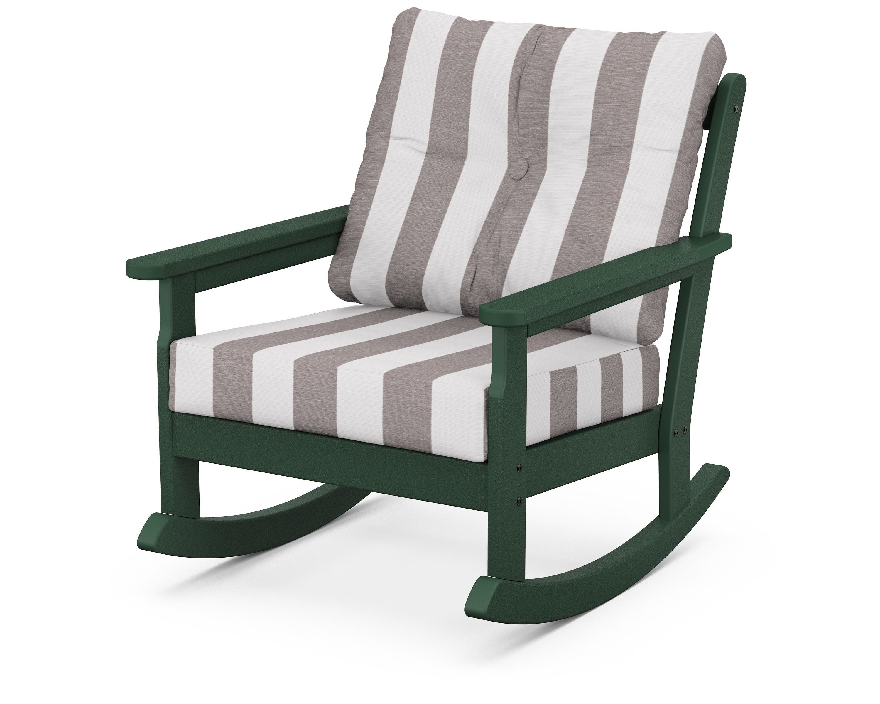 POLYWOOD® Vineyard Deep Seating Rocking Chair in Green / Cabana Stripe Grey Mist