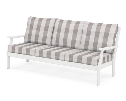 POLYWOOD® Braxton Deep Seating Sofa in White / Buffalo Plaid Grey Mist