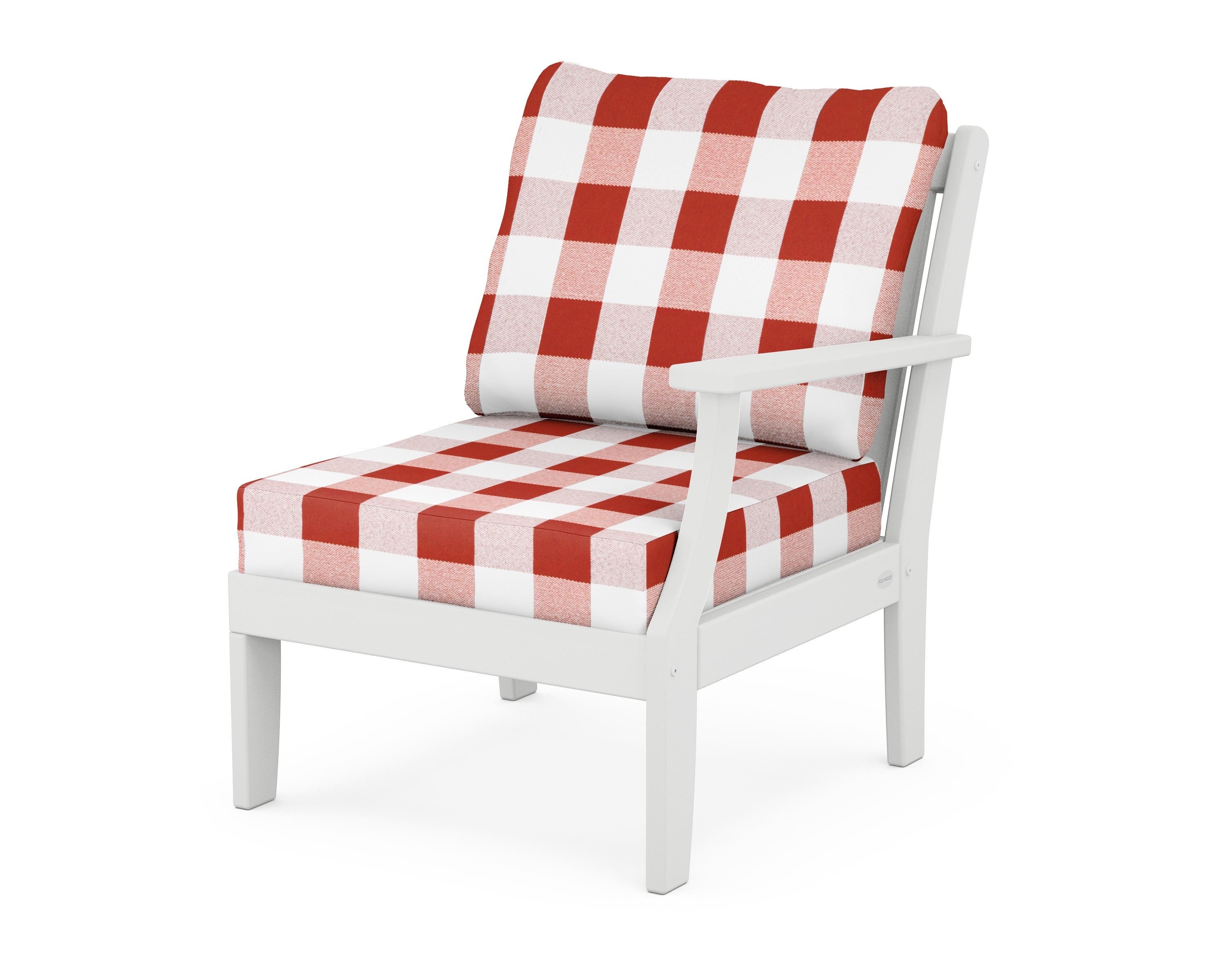 POLYWOOD® Braxton Modular Right Arm Chair in White / Buffalo Plaid Crimson