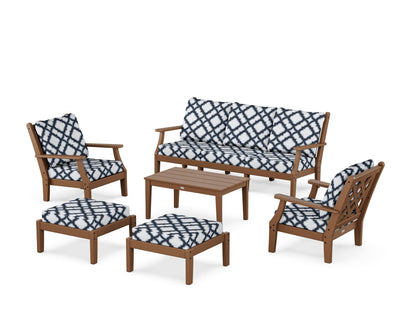 Country Living Wovendale 6-Piece Lounge Sofa Set in Teak / Trellis Marine Indigo