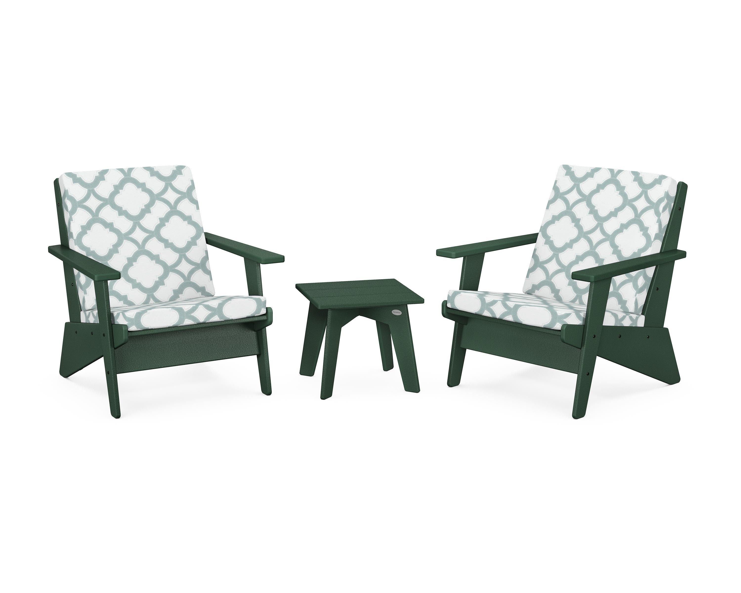 POLYWOOD® Riviera Modern Lounge 3-Piece Set in Green / Trellis Glacier Spa