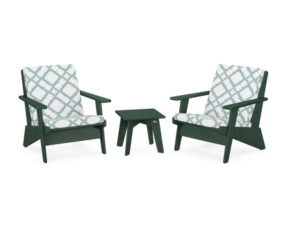 POLYWOOD® Riviera Modern Lounge 3-Piece Set in Green / Trellis Glacier Spa