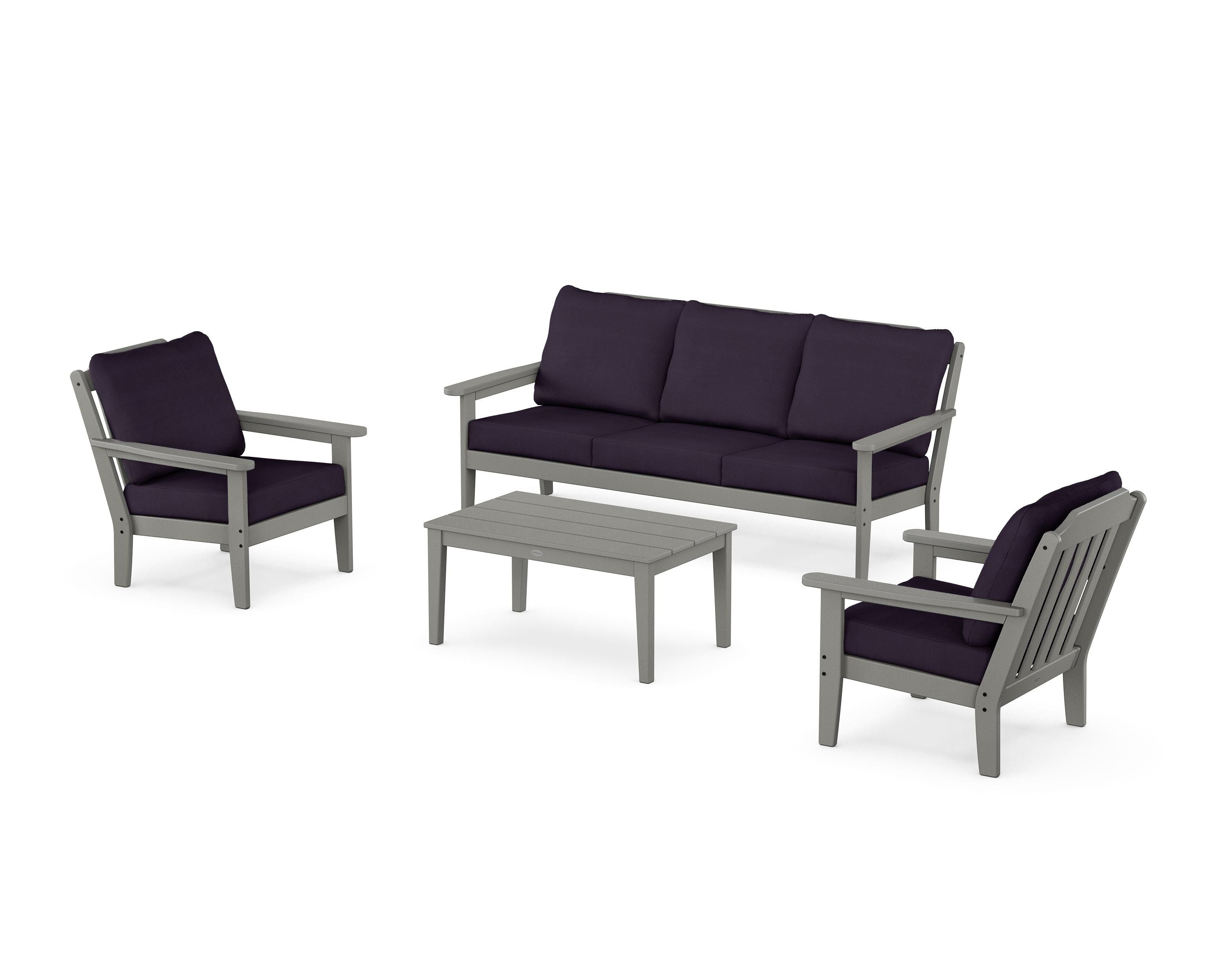 Country Living Cottage 4-Piece Deep Seating Set with Sofa in Slate Grey / Navy Linen