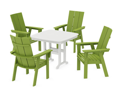 POLYWOOD® Modern Curveback Adirondack 5-Piece Dining Set in Lime / White