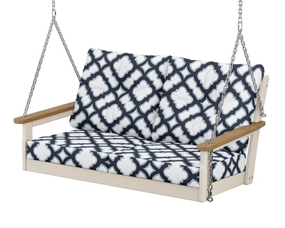 POLYWOOD® Vineyard Deep Seating Swing in Sand / Natural / Trellis Marine Indigo