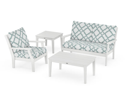 POLYWOOD® Braxton 4-Piece Deep Seating Set in White / Trellis Glacier Spa