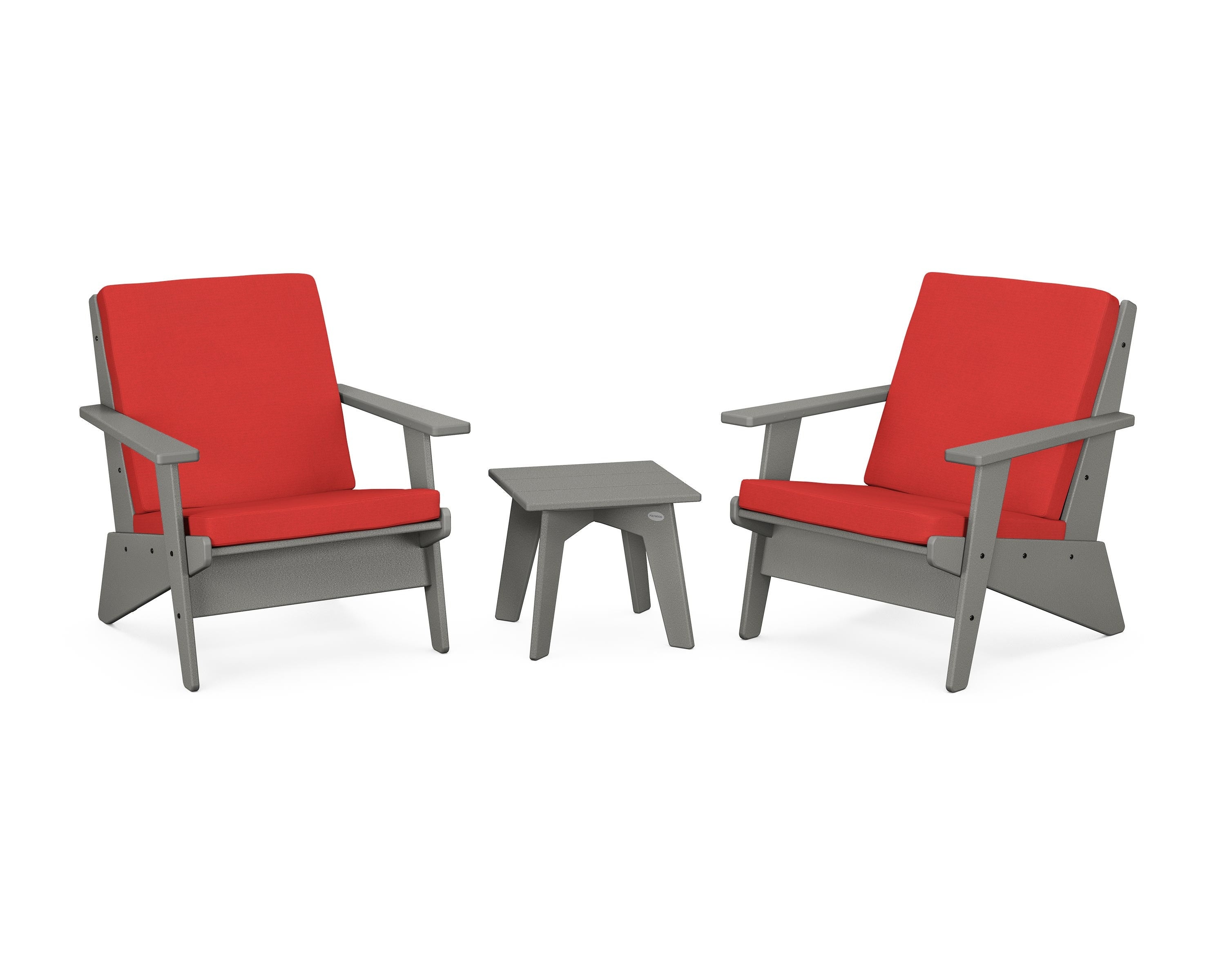 POLYWOOD® Riviera Modern Lounge 3-Piece Set in Slate Grey / Crimson Linen
