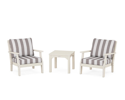 Martha Stewart by POLYWOOD® Chinoiserie 3-Piece Deep Seating Set in Sand / Cabana Stripe Grey Mist