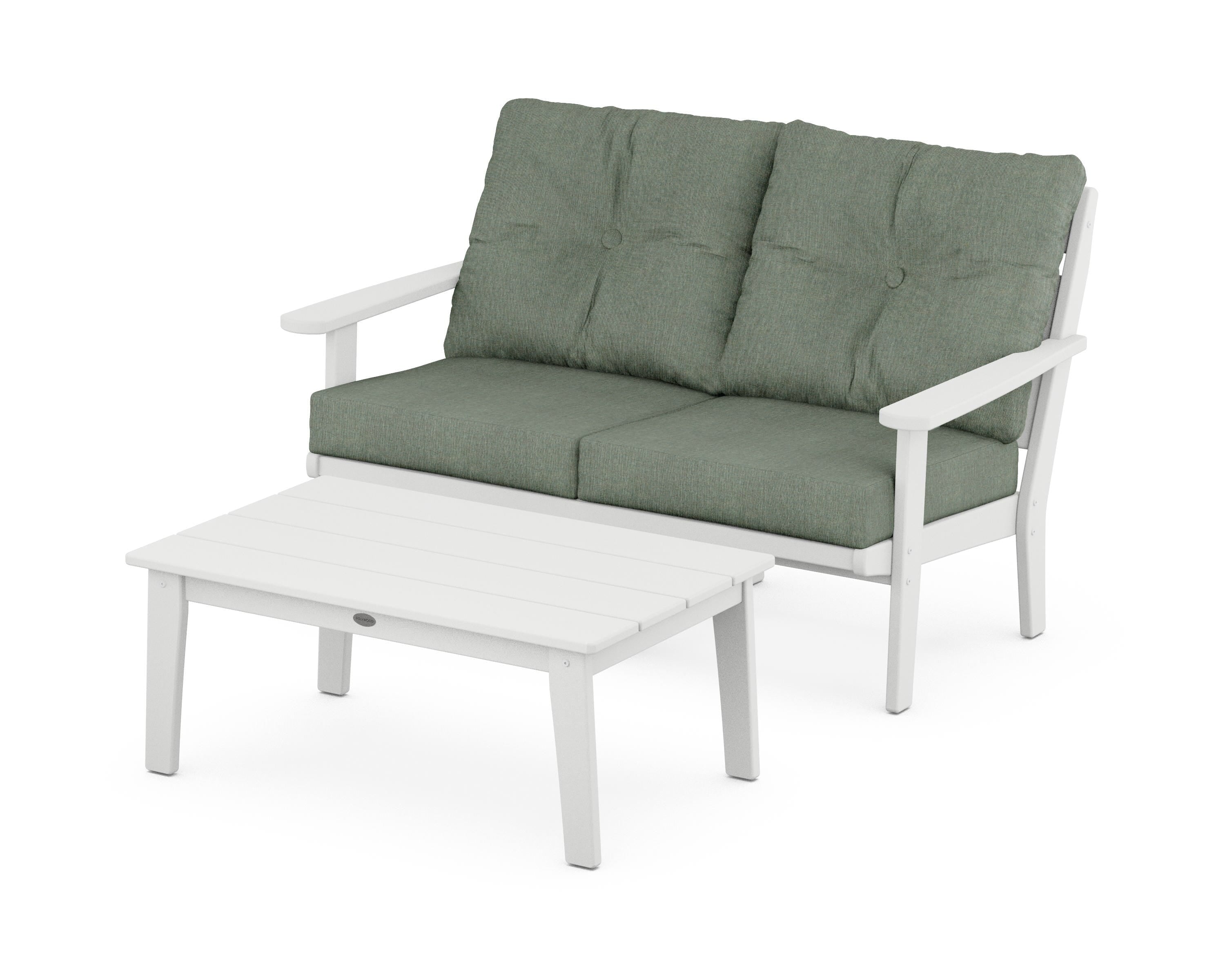 POLYWOOD® Lakeside 2-Piece Lounge Loveseat Set in White / Cast Sage