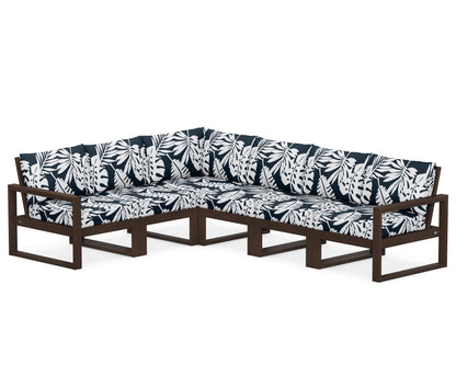 POLYWOOD® EDGE 6-Piece Modular Deep Seating Set in Mahogany / Leaf Marine Indigo