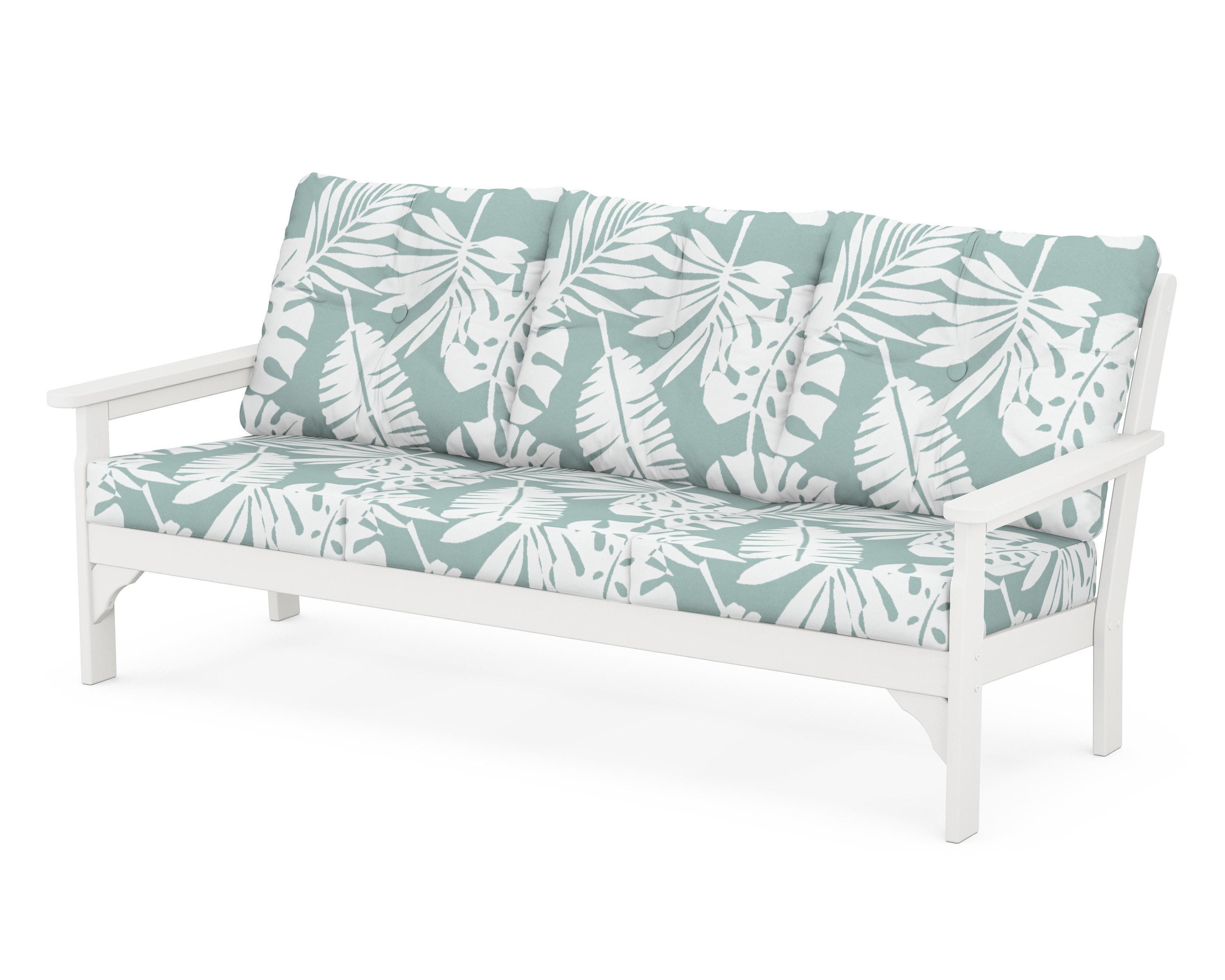POLYWOOD® Vineyard Deep Seating Sofa in White / Leaf Glacier Spa