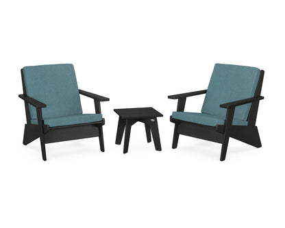 POLYWOOD® Riviera Modern Lounge 3-Piece Set in Black / Ocean Teal