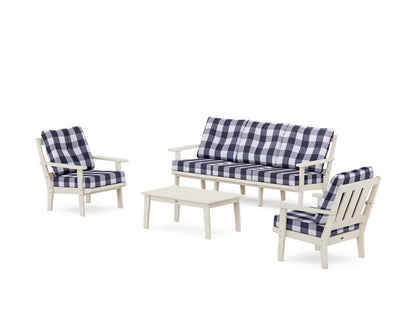 POLYWOOD® Oxford 4-Piece Deep Seating Set with Sofa in Sand / Buffalo Plaid Navy