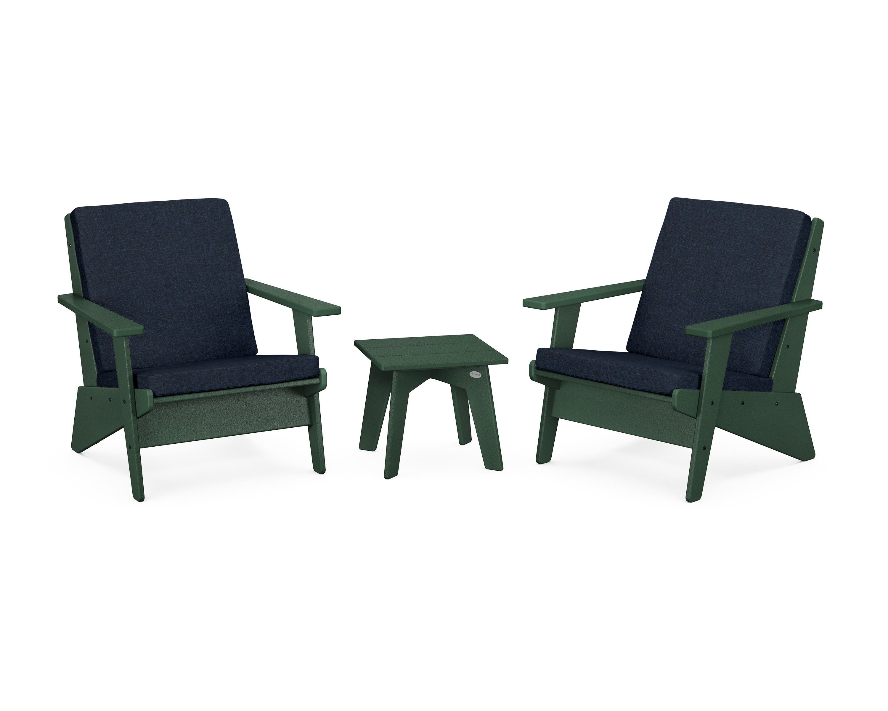 POLYWOOD® Riviera Modern Lounge 3-Piece Set in Green / Marine Indigo