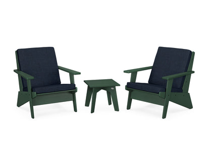 POLYWOOD® Riviera Modern Lounge 3-Piece Set in Green / Marine Indigo