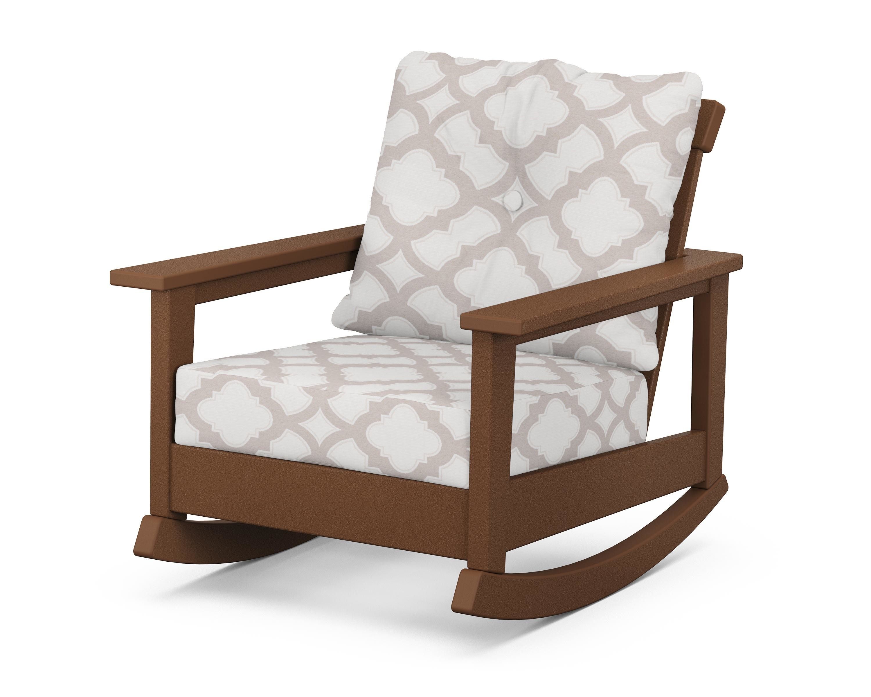 POLYWOOD® Prescott Deep Seating Rocking Chair in Teak / Trellis Dune Burlap