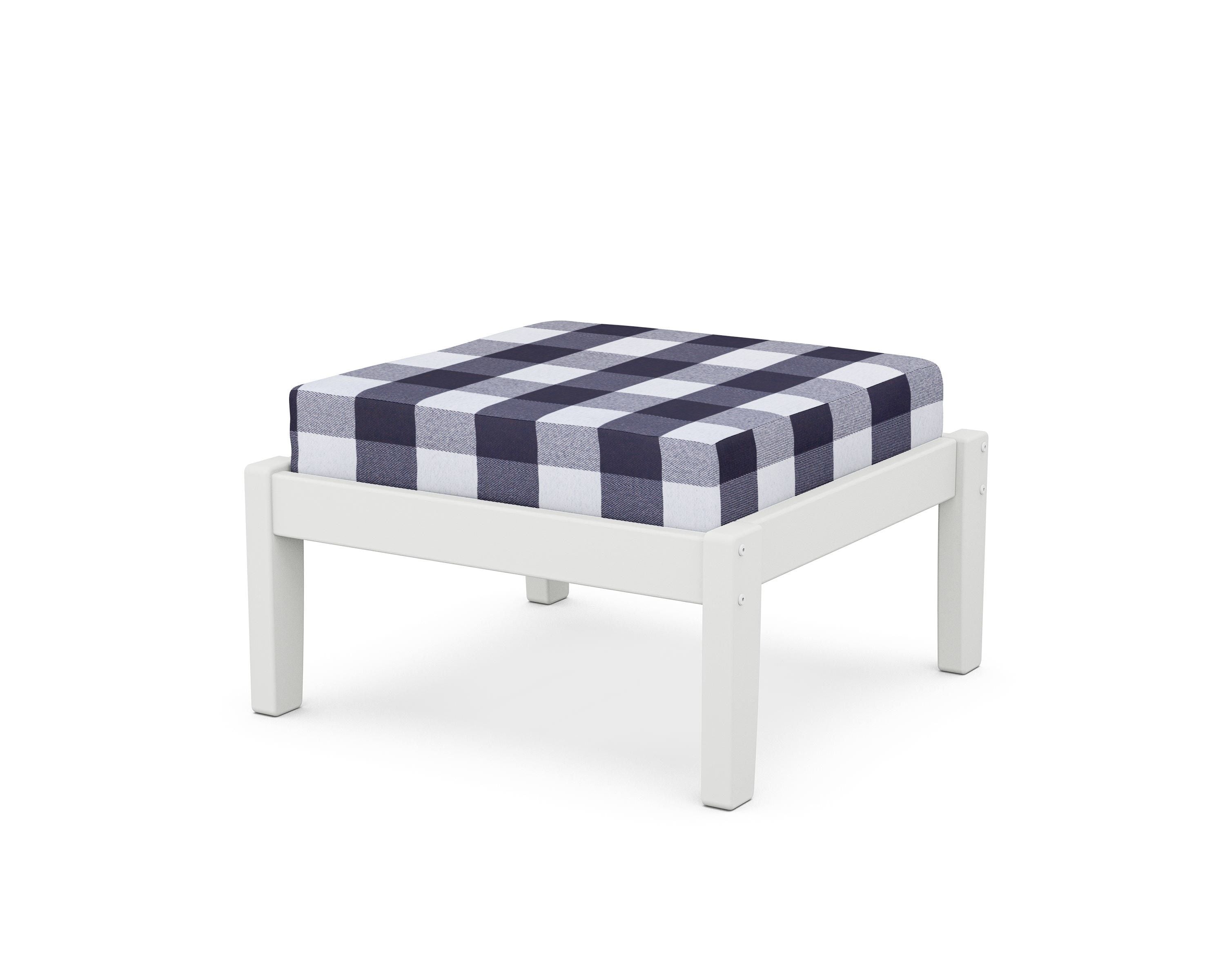Unbranded Deep Seating Ottoman in White / Buffalo Plaid Navy