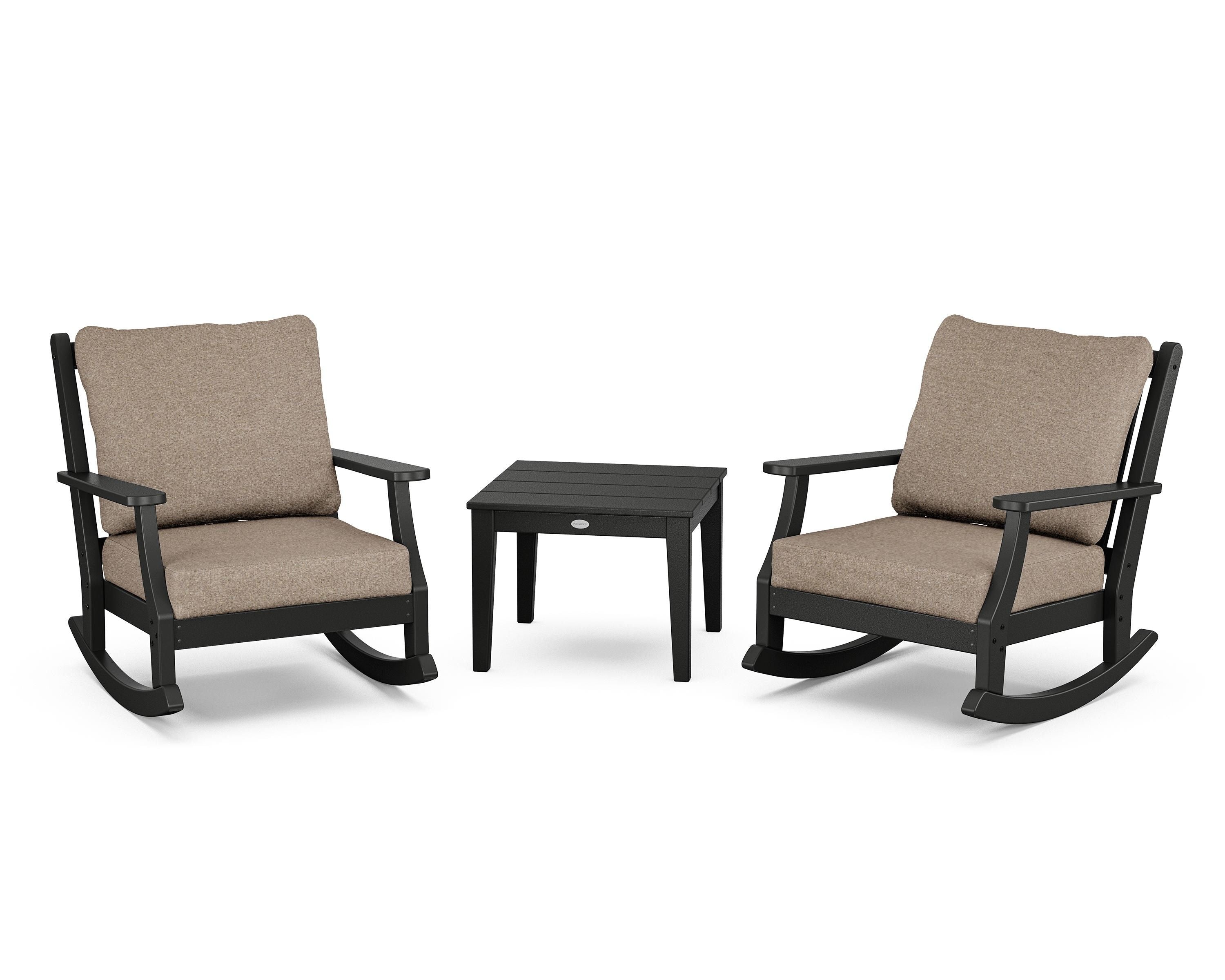 Country Living Wovendale 3-Piece Deep Seating Rocker Set in Black / Spiced Burlap