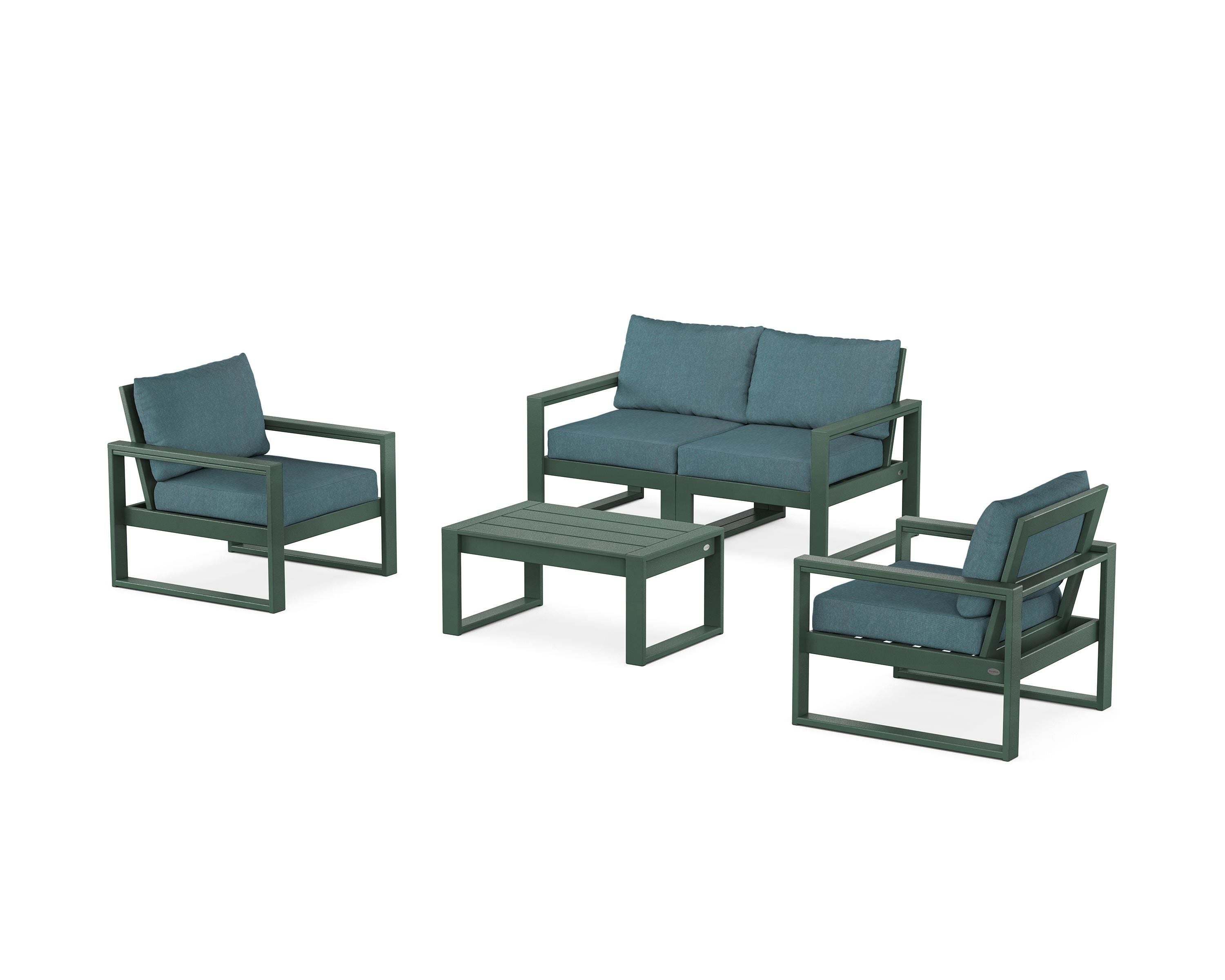 POLYWOOD® EDGE Sectional 4-Piece Deep Seating Set with Loveseat in Green / Ocean Teal