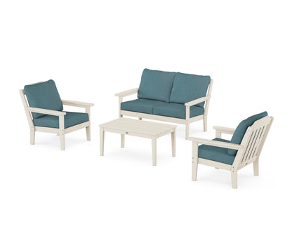 Country Living Cottage 4-Piece Deep Seating Set with Loveseat in Sand / Ocean Teal