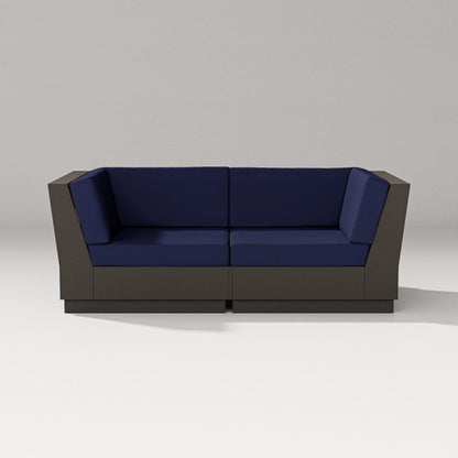 PW Designer Series Elevate Loveseat Sectional in Vintage Coffee / Navy