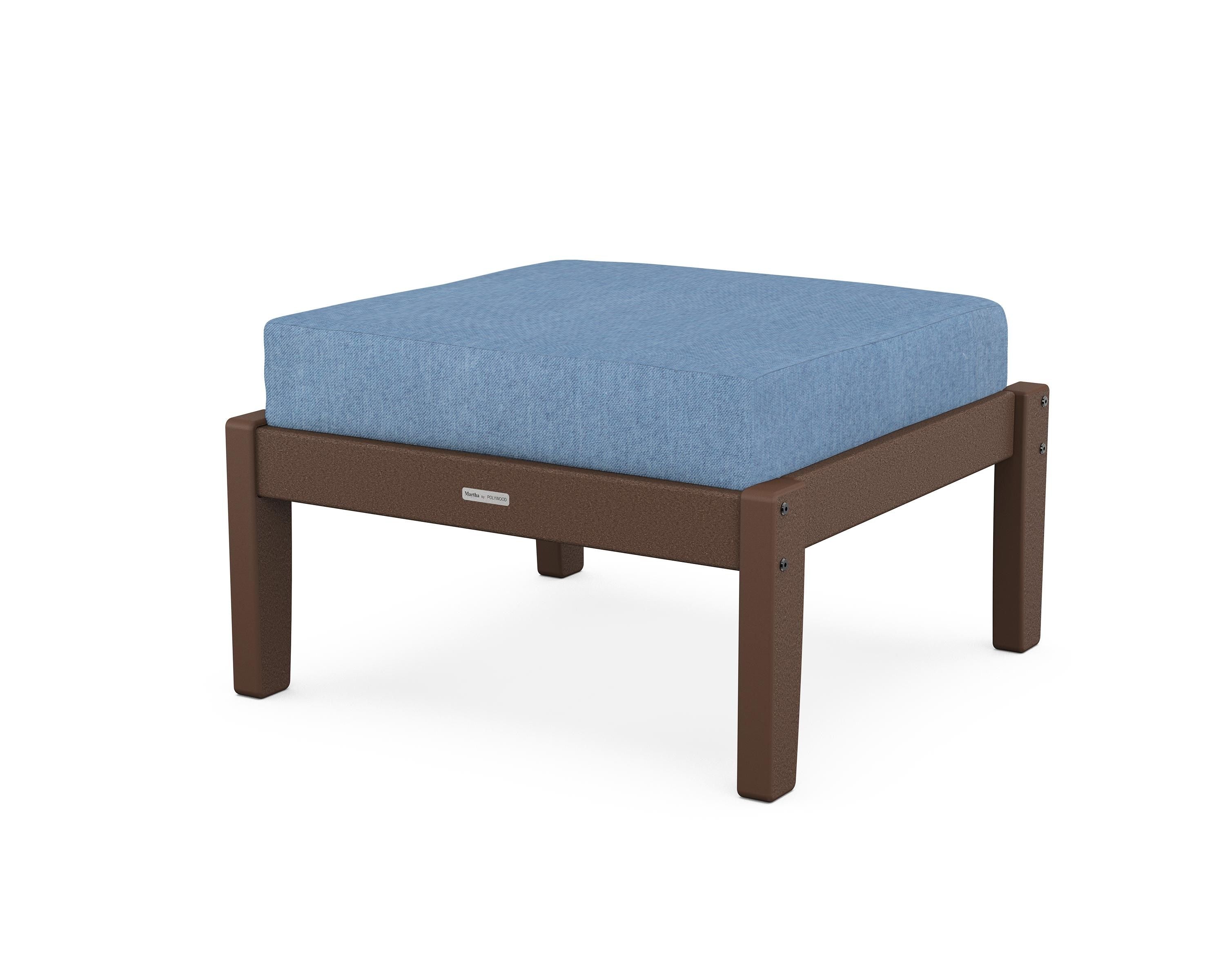 Martha Stewart by POLYWOOD® Chinoiserie Deep Seating Ottoman in Mahogany / Sky Blue
