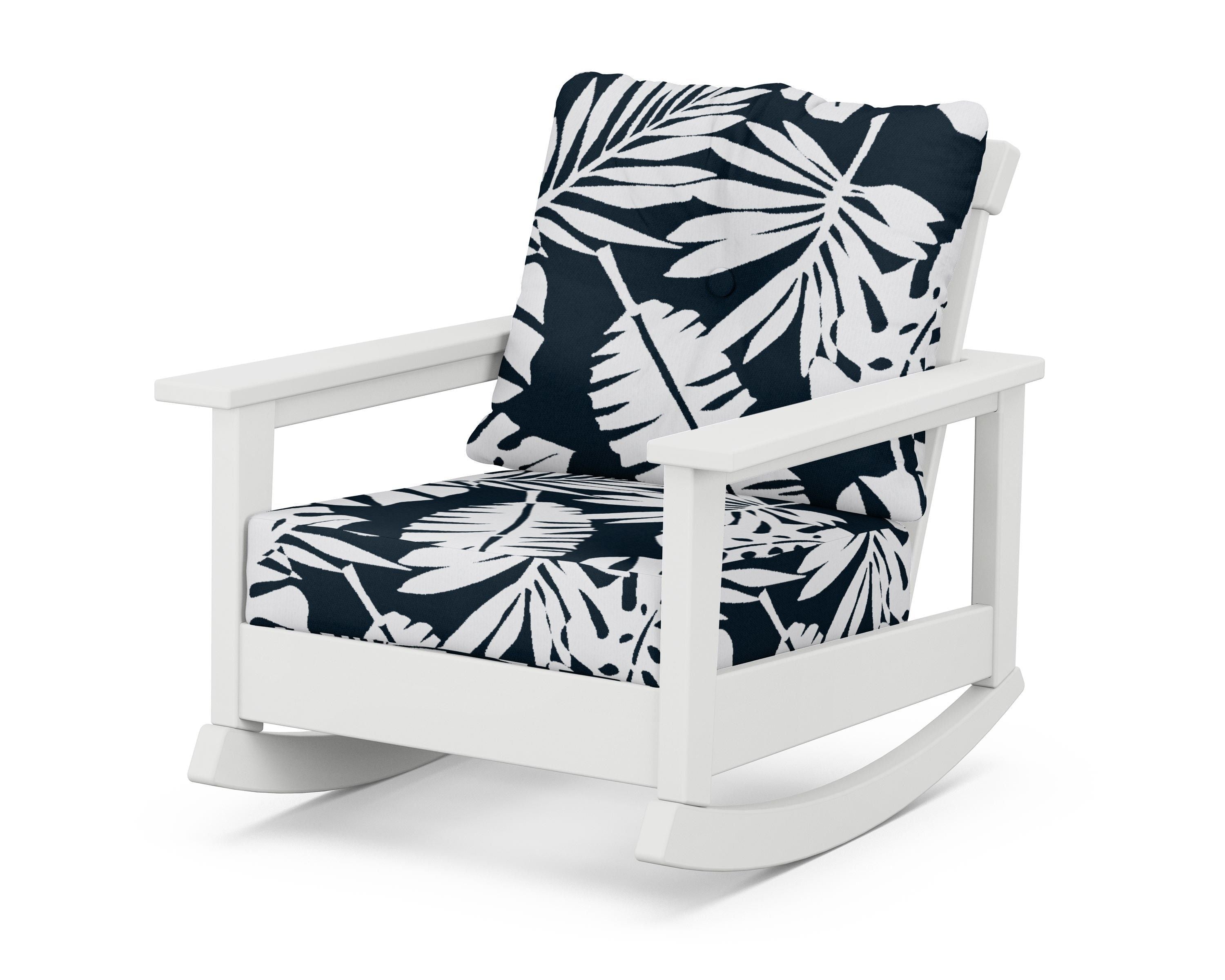POLYWOOD® Prescott Deep Seating Rocking Chair in White / Leaf Marine Indigo