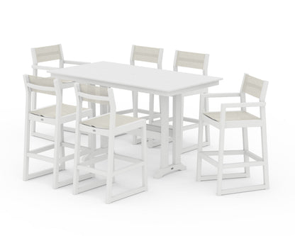 POLYWOOD® EDGE Sling 7-Piece Farmhouse Bar Set with Trestle Legs in White / Parchment Sling