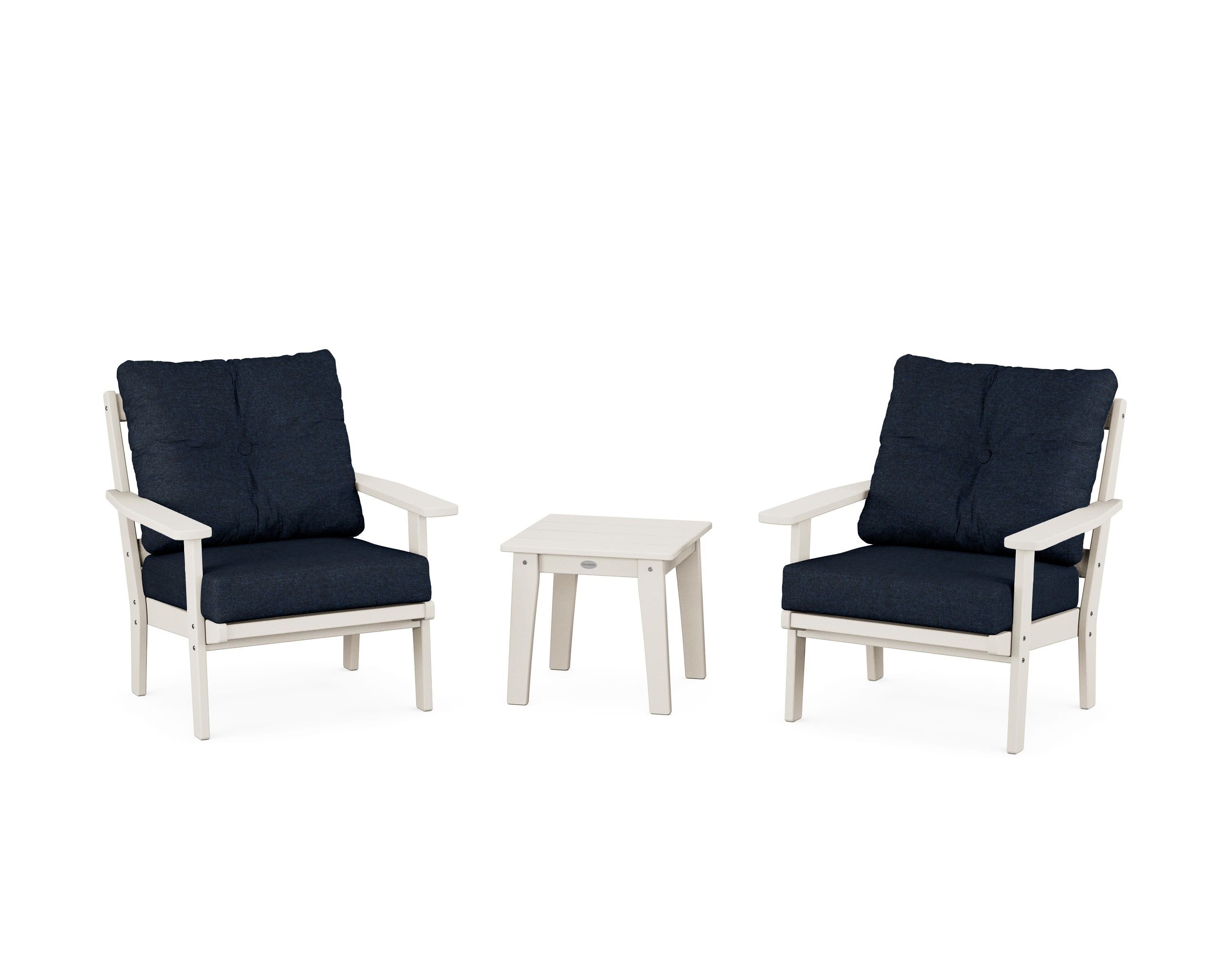POLYWOOD® Prairie 3-Piece Deep Seating Set in Sand / Marine Indigo