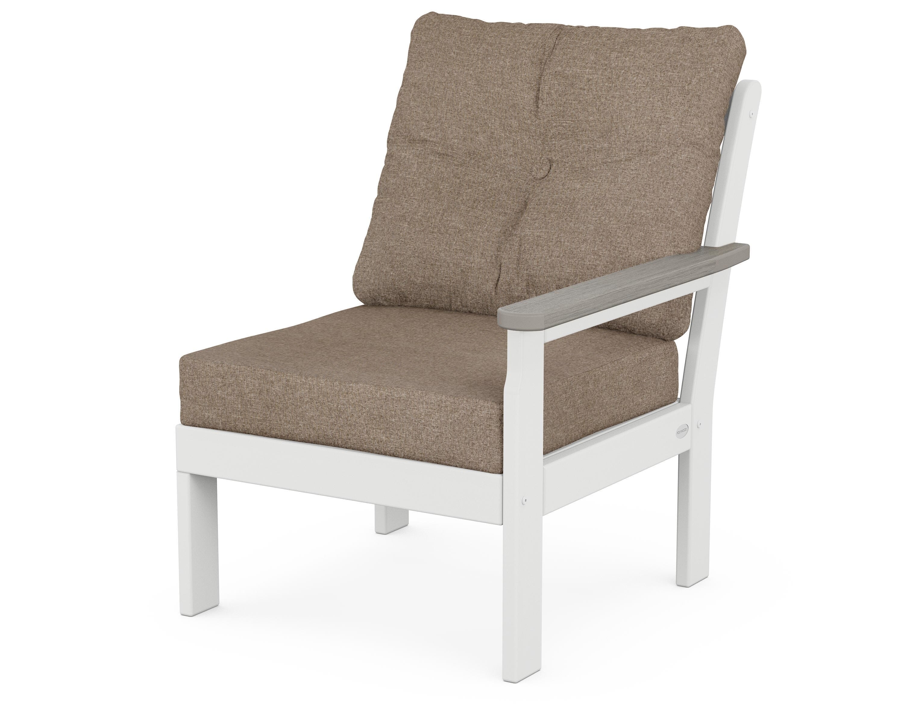 POLYWOOD® Vineyard Modular Right Arm Chair in White / Driftwood / Spiced Burlap