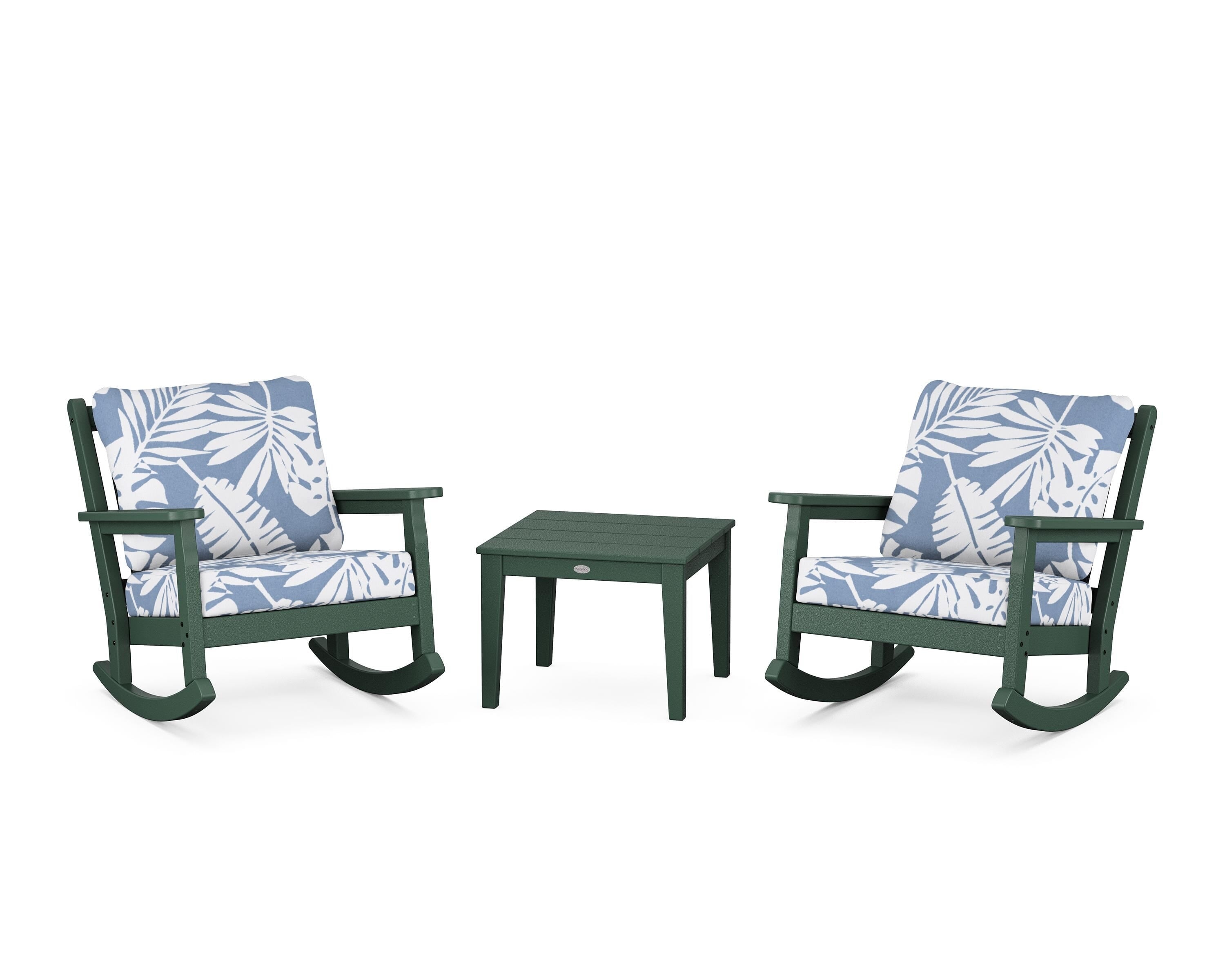 POLYWOOD® Chippendale 3-Piece Deep Seating Rocker Set in Green / Leaf Sky Blue