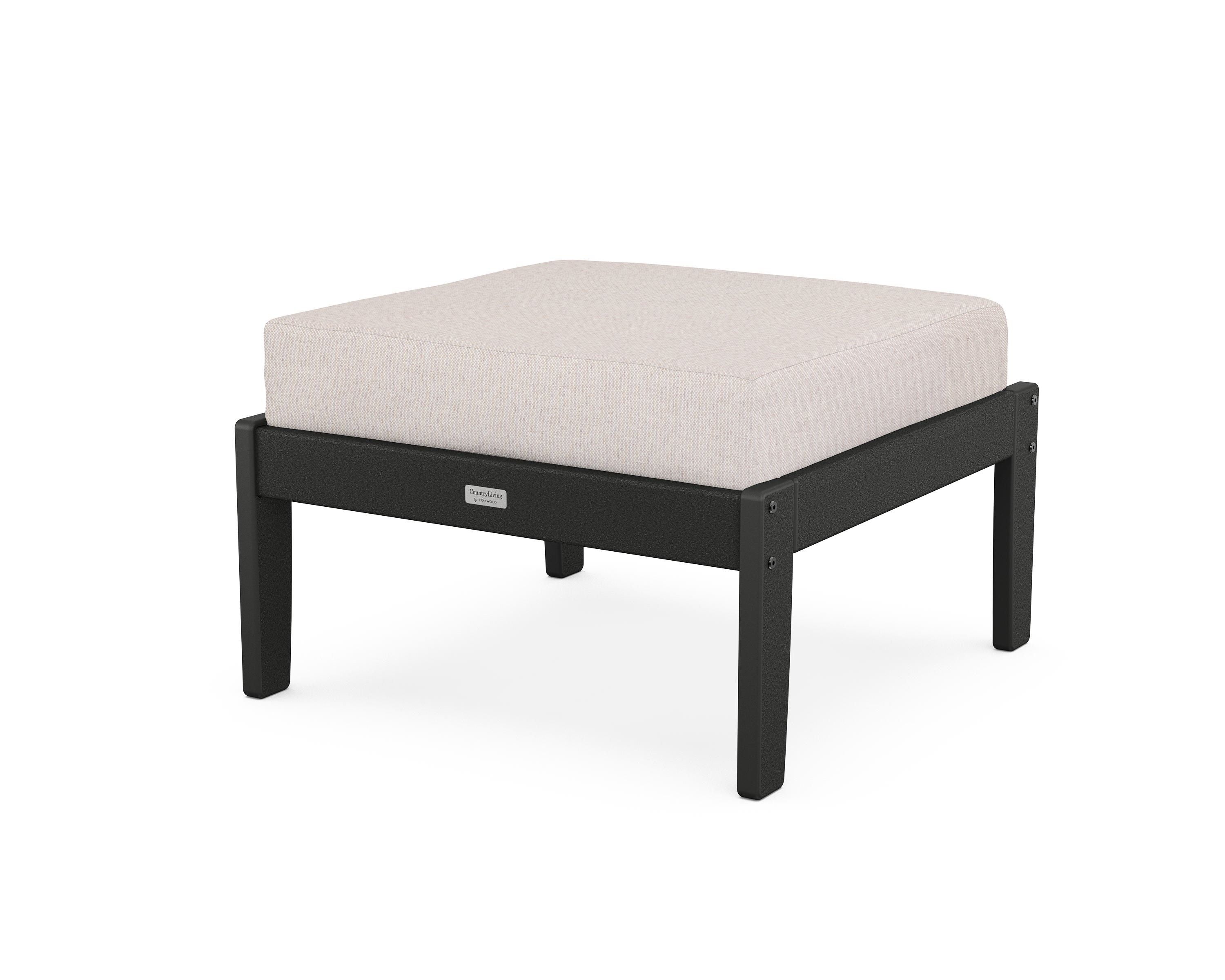 Country Living Cottage Deep Seating Ottoman in Black / Dune Burlap