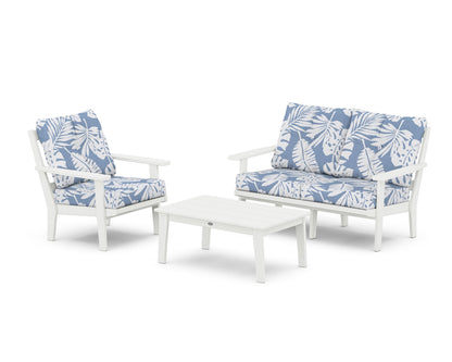 POLYWOOD® Oxford 3-Piece Deep Seating Set with Loveseat in White / Leaf Sky Blue